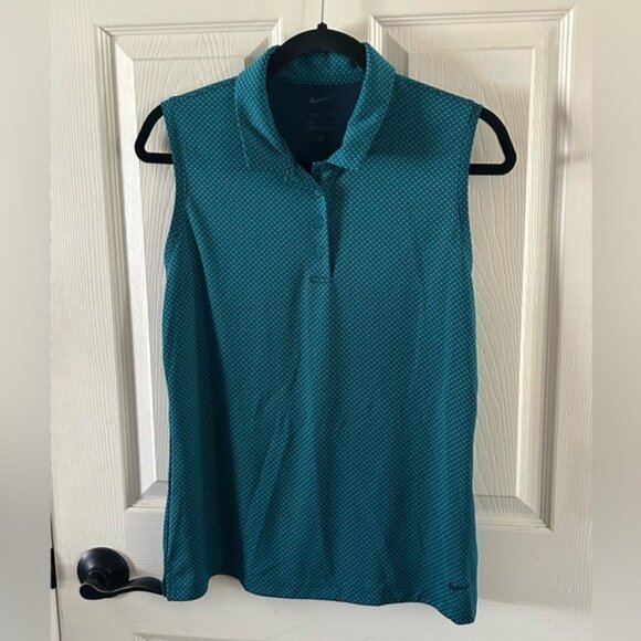 Nike Dri-Fit Golf Tennis Polo Collared Tank Top Teal Geometric Sz Med - Picture 8 of 14